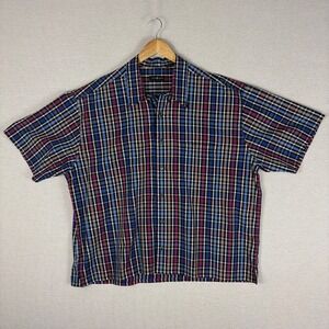 Cotton Traders Button Down Mens XXL 100% Cotton Short Sleeve Tattersall Plaid